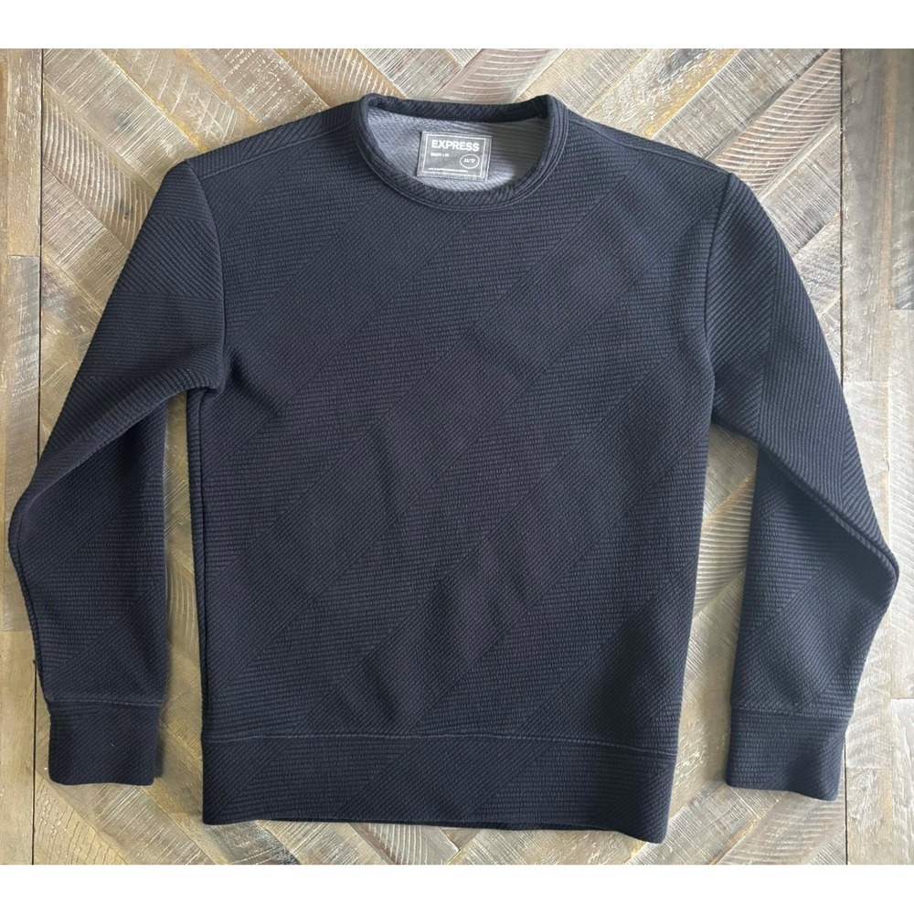 Express Womens Black Diagonal Textured Ribbed Crew Neck Sweatshirt XS Pullover